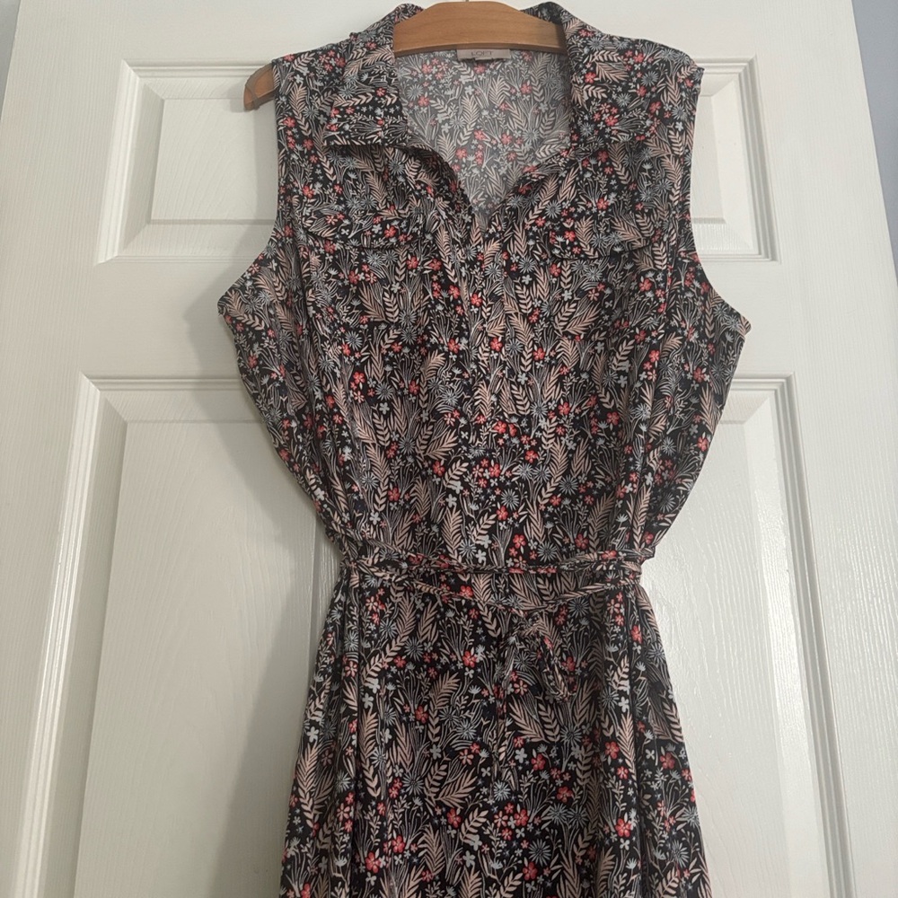 LOFT Blue and Pink Floral Midi Dress. Size XL.